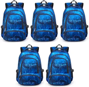 BLUEFAIRY Kids Backpack for Boys School Bookbags for Elementary Primary Middle School Bags Bulk Book Bags for Teens Childs Mochilas para Niños Aged 8-10 Star Blue 5 Pack
