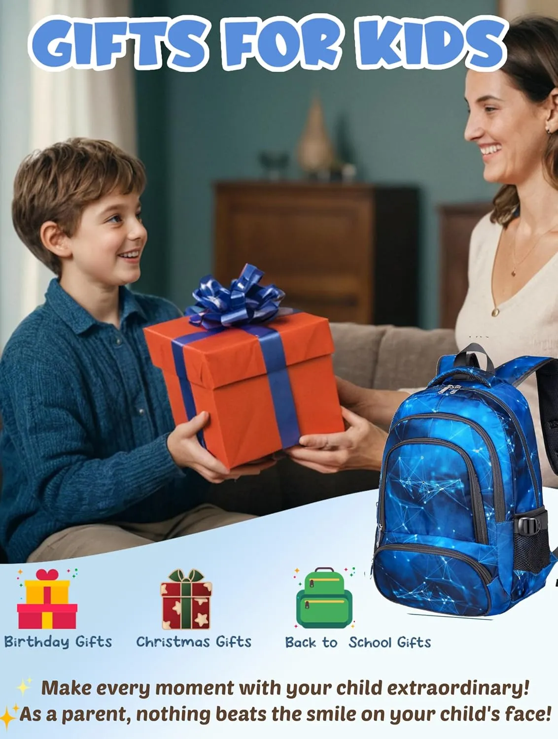 BLUEFAIRY Kids Backpack for Boys School Bookbags for Elementary Primary Middle School Bags Bulk Book Bags for Teens Childs Mochilas para Niños Aged 8-10 Star Blue 5 Pack