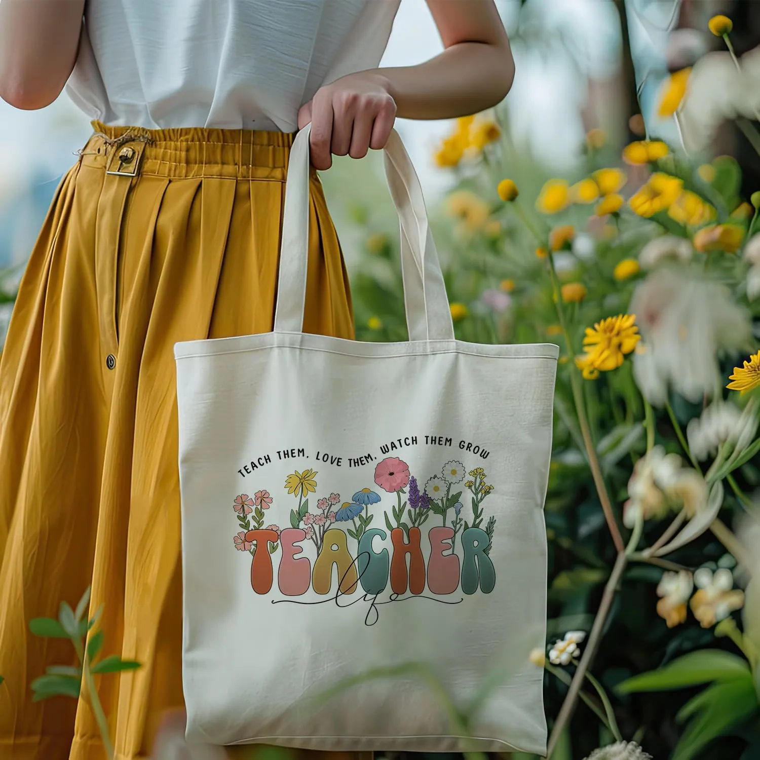 bmuvghi Teacher Appreciation Gifts Canvas Tote Bag Reusable Shopping Grocery Bags Birthday Gift for Teachers Women