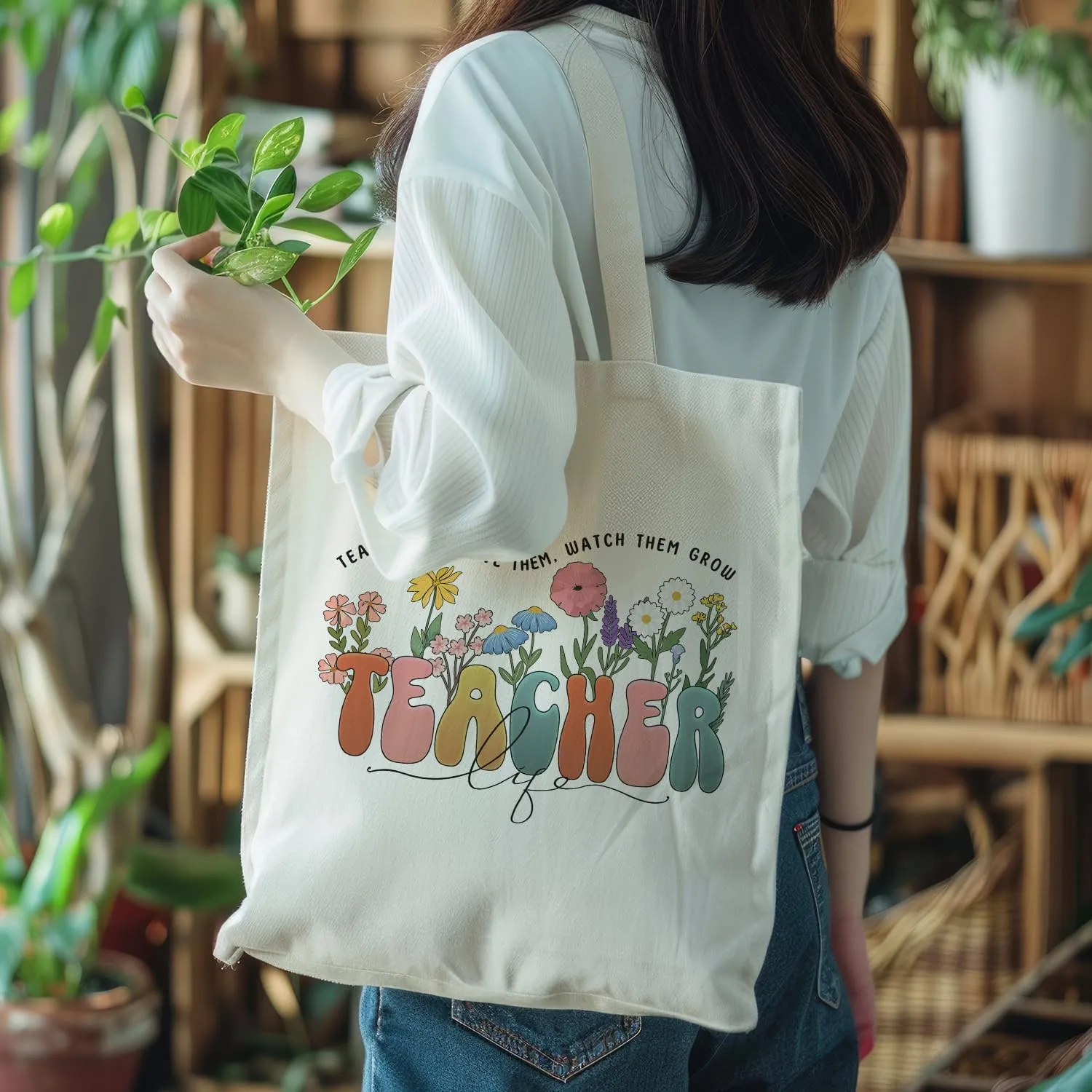 bmuvghi Teacher Appreciation Gifts Canvas Tote Bag Reusable Shopping Grocery Bags Birthday Gift for Teachers Women
