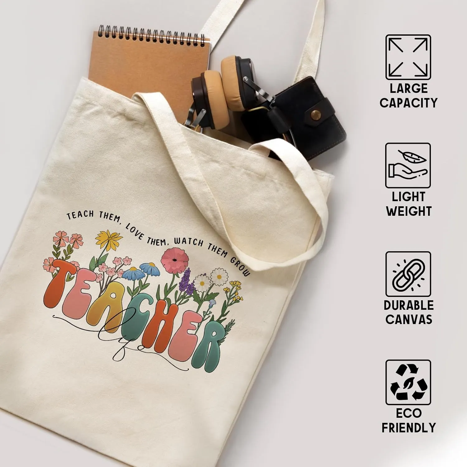 bmuvghi Teacher Appreciation Gifts Canvas Tote Bag Reusable Shopping Grocery Bags Birthday Gift for Teachers Women