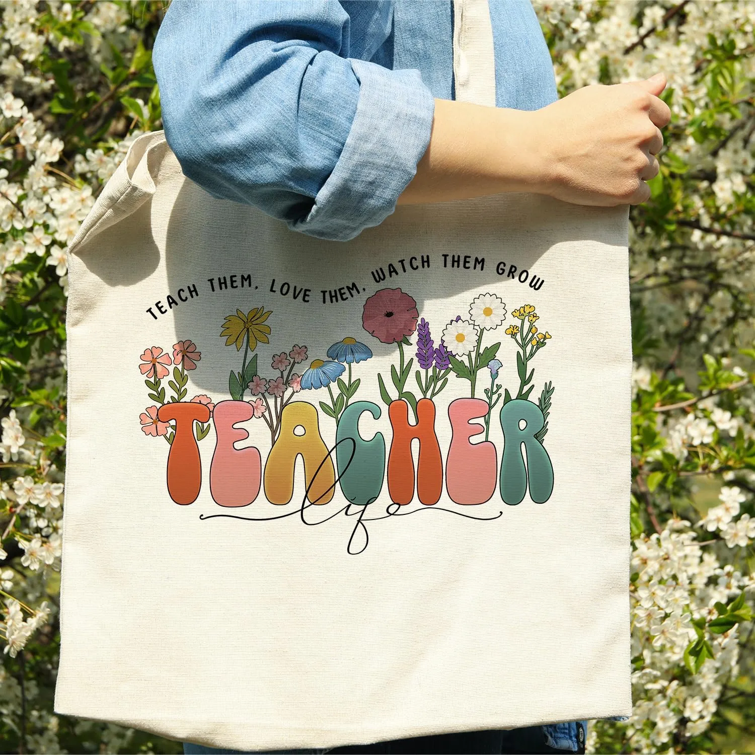 bmuvghi Teacher Appreciation Gifts Canvas Tote Bag Reusable Shopping Grocery Bags Birthday Gift for Teachers Women