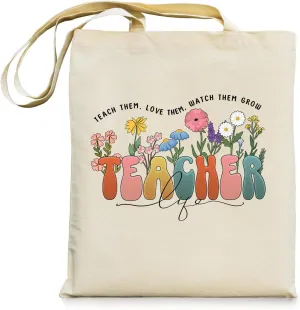 bmuvghi Teacher Appreciation Gifts Canvas Tote Bag Reusable Shopping Grocery Bags Birthday Gift for Teachers Women