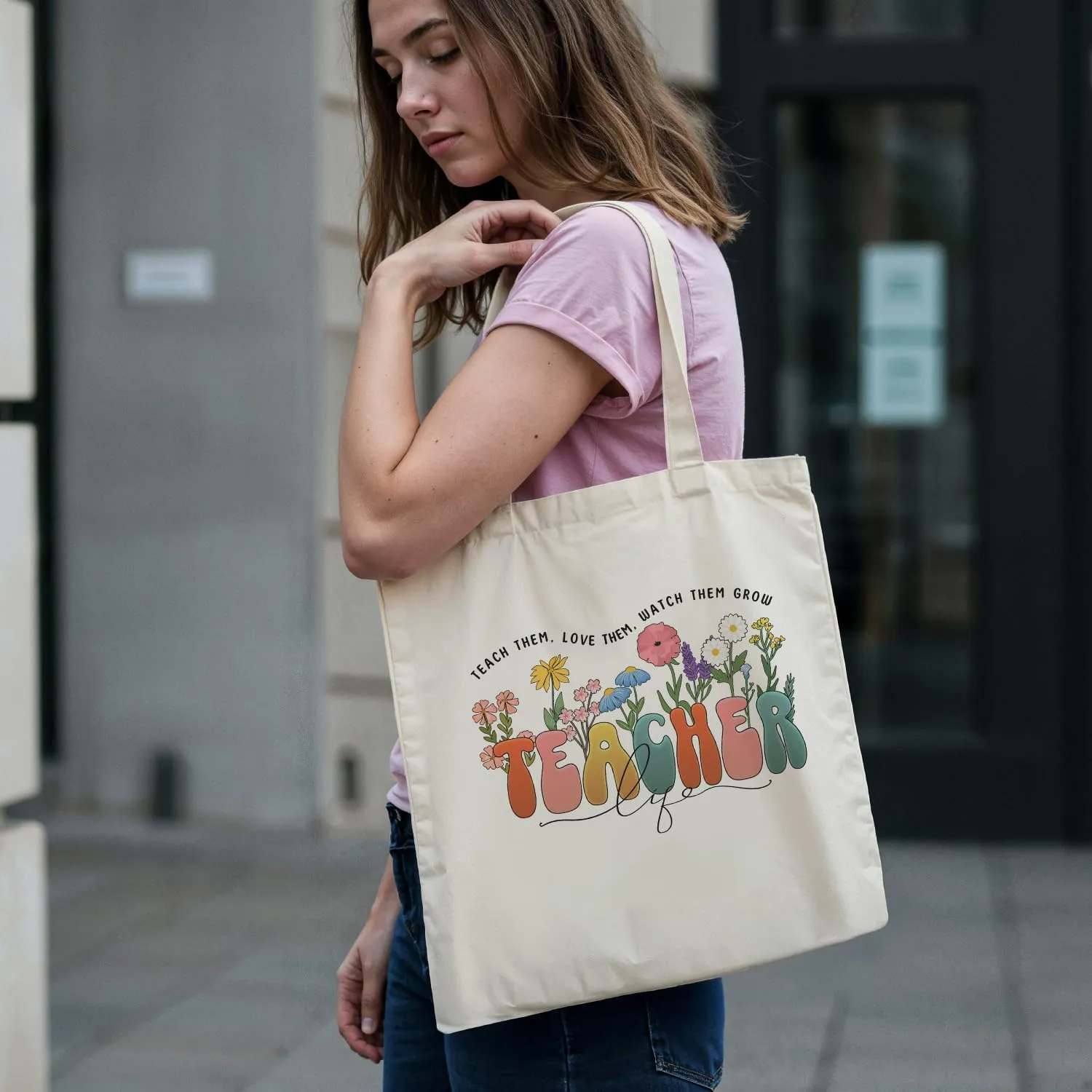 bmuvghi Teacher Appreciation Gifts Canvas Tote Bag Reusable Shopping Grocery Bags Birthday Gift for Teachers Women