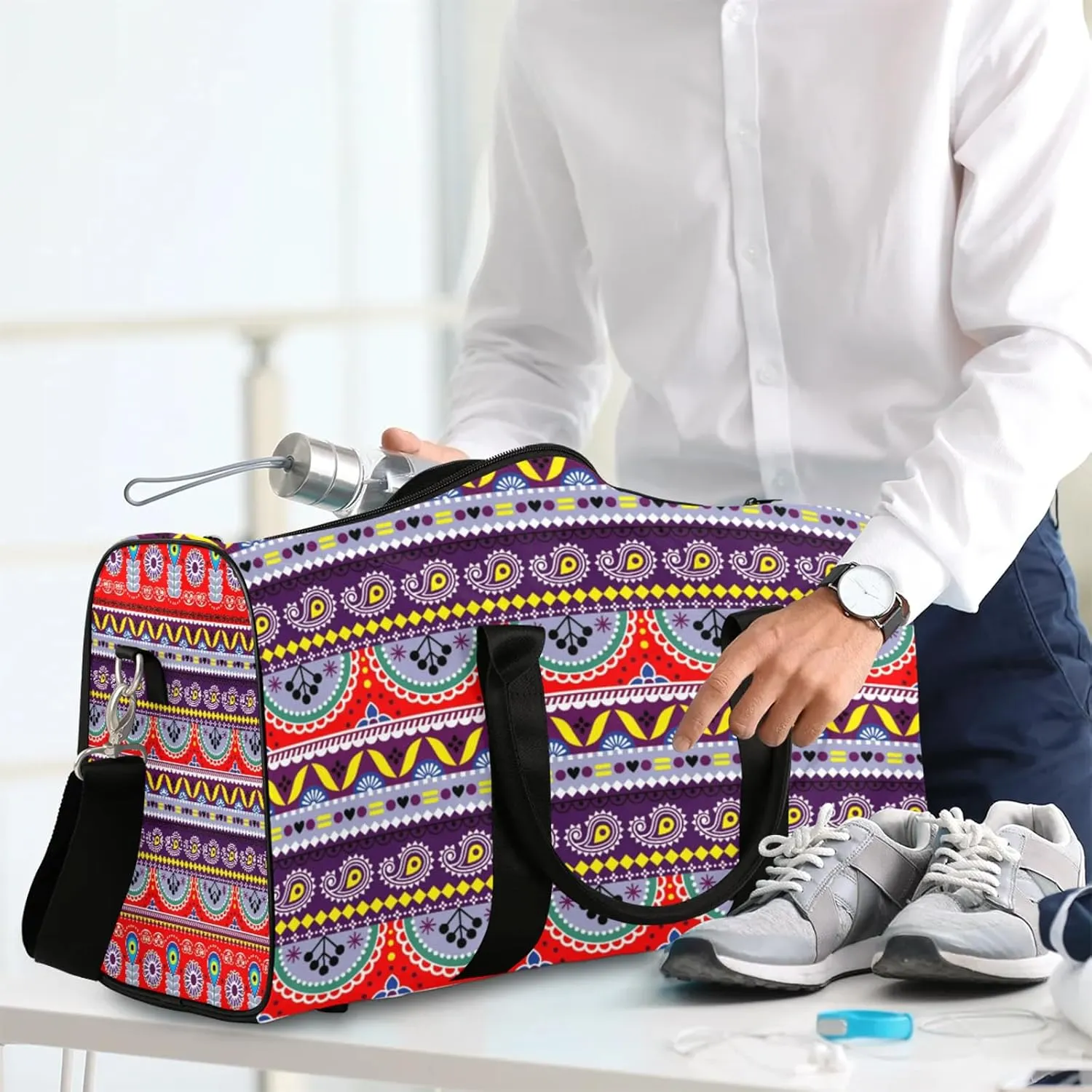 Bohemian Style Floral Travel Duffle Bag, Weekender Bags for Women Men, Carry on Overnight Bag Waterproof Gym Bags, Hospital Bag for Labor and Delivery
