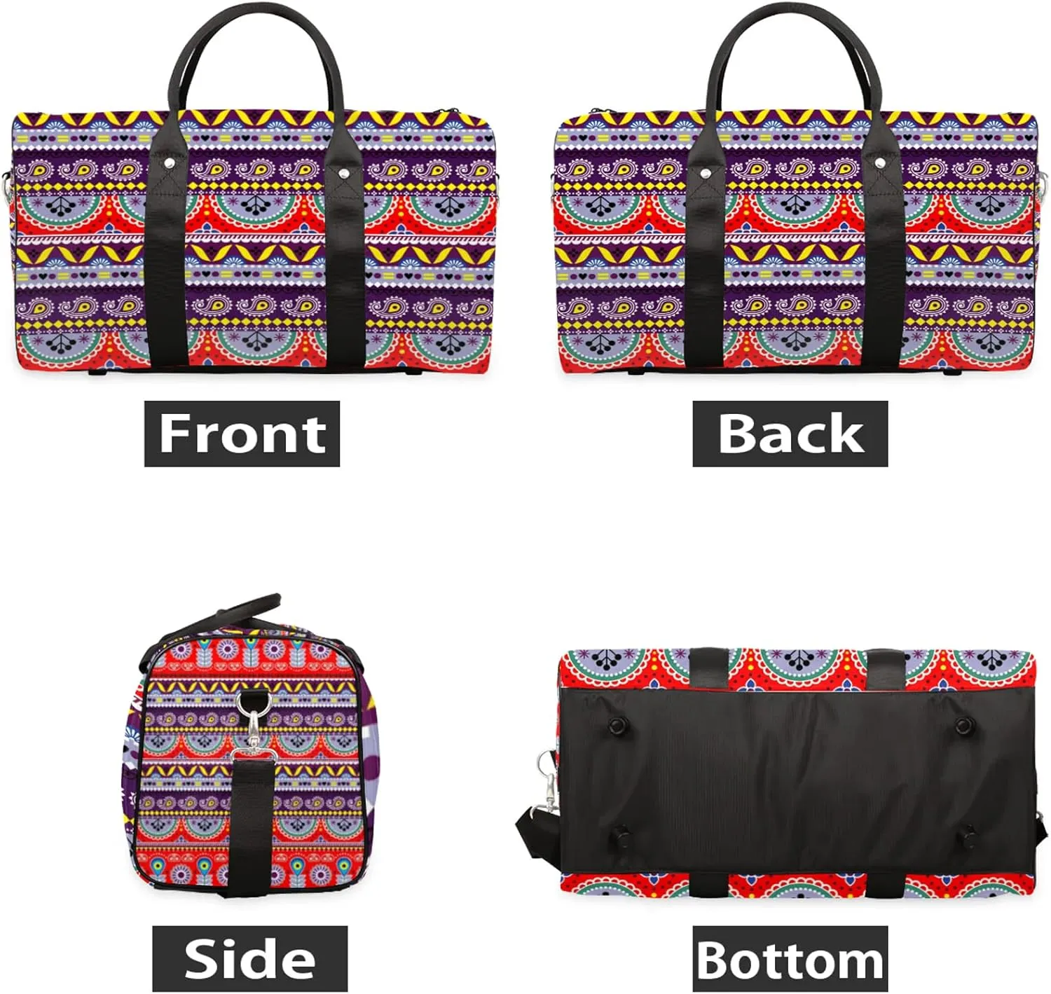 Bohemian Style Floral Travel Duffle Bag, Weekender Bags for Women Men, Carry on Overnight Bag Waterproof Gym Bags, Hospital Bag for Labor and Delivery