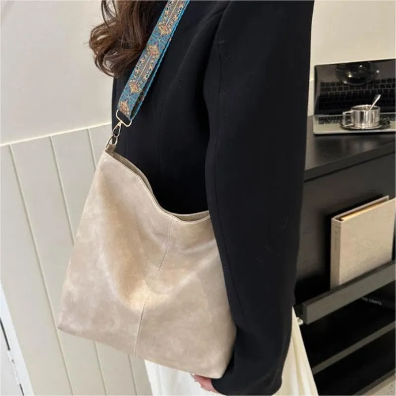 Boho Chic Large Capacity Women's Shoulder Bag, Vintage Wide Strap Crossbody Tote, Casual Commuter Bag