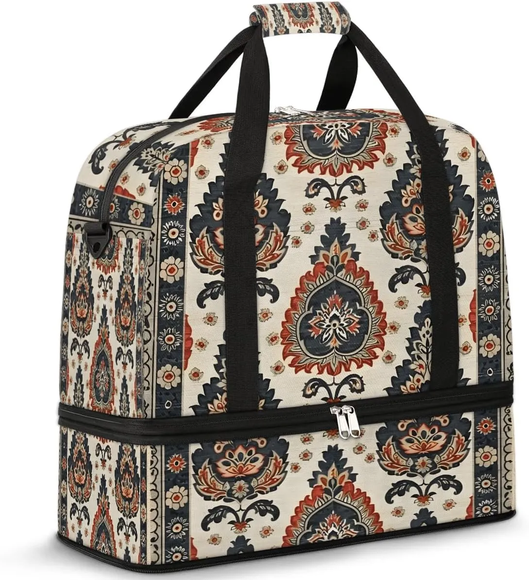 Boho Floral Patterns Travel Duffle Bag, Collapsible Travel Bag Sports Gym Bag With Shoes Compartment Weekender Bag Overnight Bag For Women Men