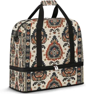 Boho Floral Patterns Travel Duffle Bag, Collapsible Travel Bag Sports Gym Bag With Shoes Compartment Weekender Bag Overnight Bag For Women Men