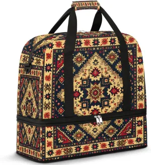 Boho Retro Floral Printings Travel Duffle Bag, Collapsible Travel Bag Sports Gym Bag With Shoes Compartment Weekender Bag Overnight Bag For Women Men