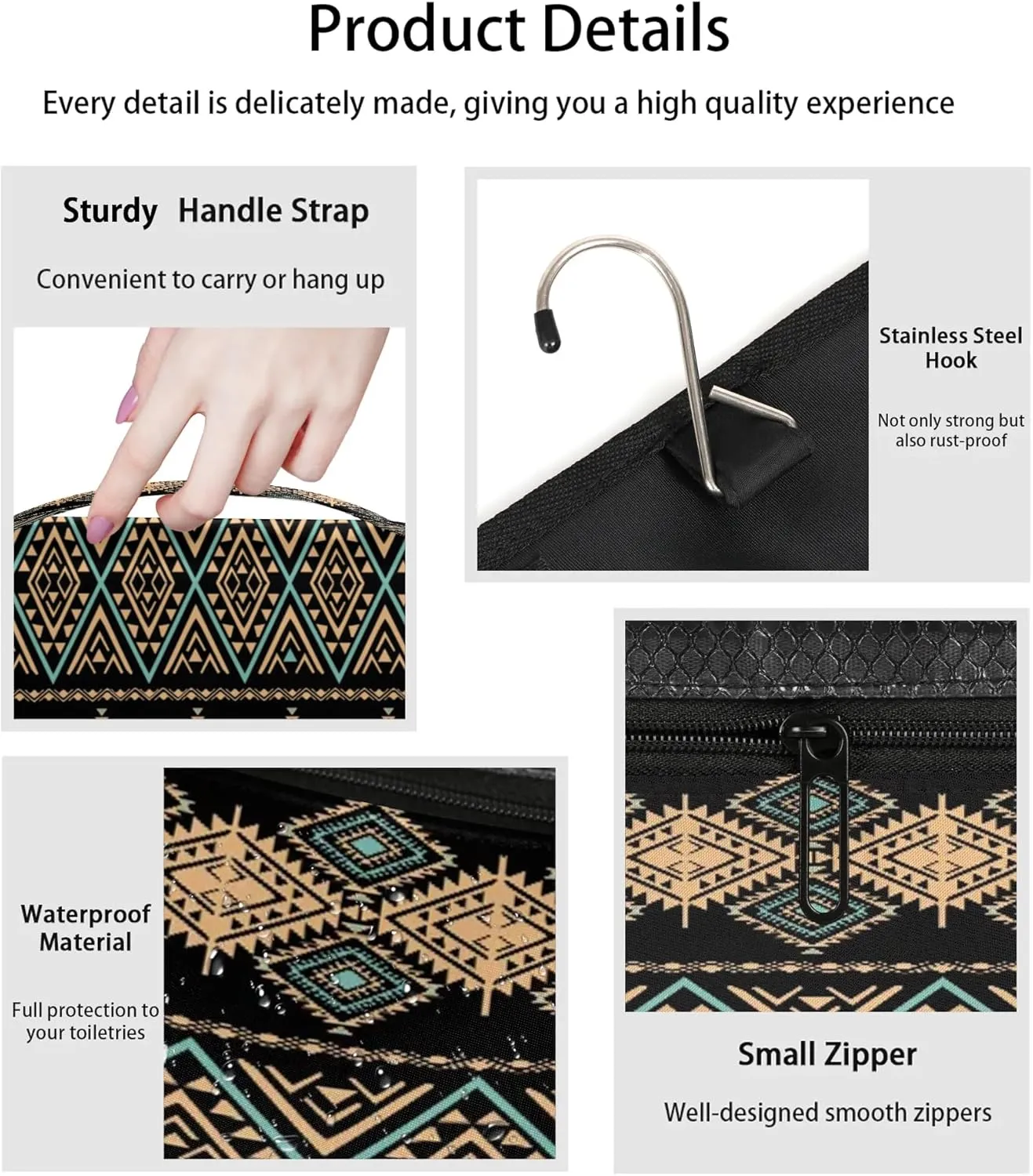 Boho Southwest Ethnic Tribe Style Pattern Hanging Toiletry Bag Waterproof Makeup Cosmetic Bag Travel Bag Organizer for Accessories Shampoo Full Sized Container Travel-Essentials Toiletry Bag