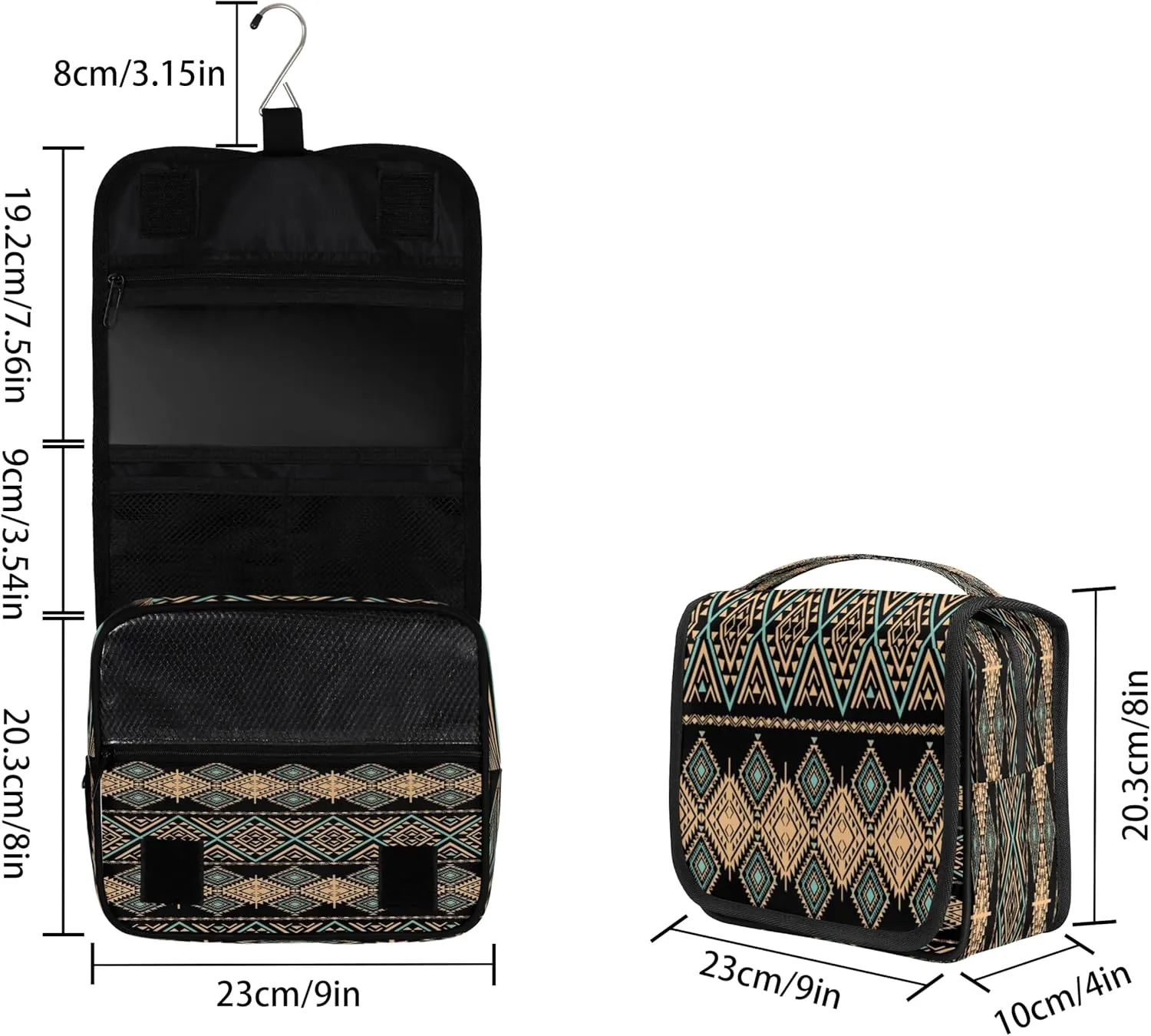 Boho Southwest Ethnic Tribe Style Pattern Hanging Toiletry Bag Waterproof Makeup Cosmetic Bag Travel Bag Organizer for Accessories Shampoo Full Sized Container Travel-Essentials Toiletry Bag