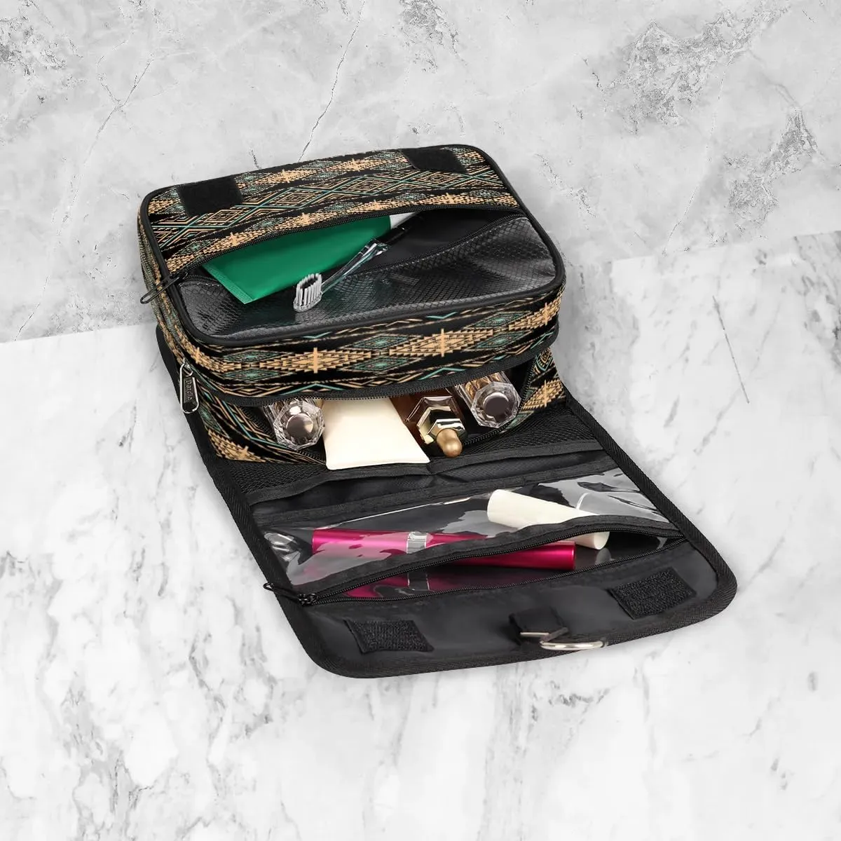Boho Southwest Ethnic Tribe Style Pattern Hanging Toiletry Bag Waterproof Makeup Cosmetic Bag Travel Bag Organizer for Accessories Shampoo Full Sized Container Travel-Essentials Toiletry Bag