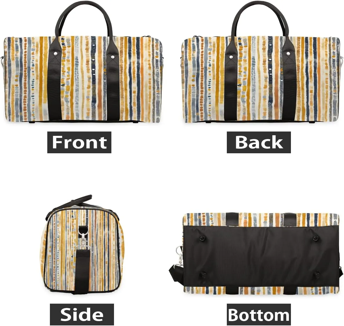 Boho Striped Travel Duffle Bag, Sports Gym Bags for Women Men, Carry On Weekender Overnight Bag, Stripe Geometric Workout Hospital Airplane Trips Bag