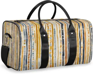 Boho Striped Travel Duffle Bag, Sports Gym Bags for Women Men, Carry On Weekender Overnight Bag, Stripe Geometric Workout Hospital Airplane Trips Bag