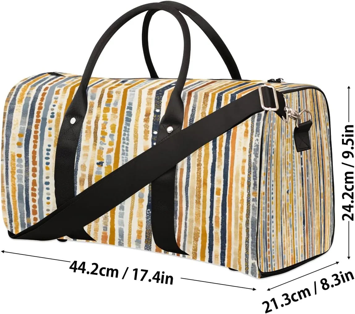 Boho Striped Travel Duffle Bag, Sports Gym Bags for Women Men, Carry On Weekender Overnight Bag, Stripe Geometric Workout Hospital Airplane Trips Bag
