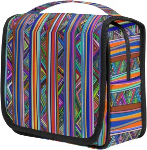 Boho Striped Triangle Travel Toiletry Bag for Women Portable Waterproof Travel Makeup Bag with Hanging Hook Makeup Cosmetic Organizer for Travel Business Trip Camping Bathroom