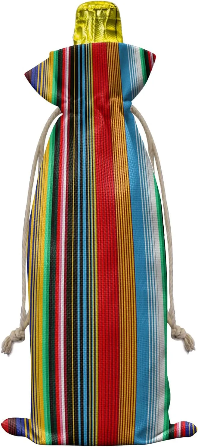 Boho Stripes Wine Bottle Bags Wine Bottle Cover with Drawstring, Colorful Mexico Gradual Striped Gift Bag for Champagne, Wedding, Birthday, Party