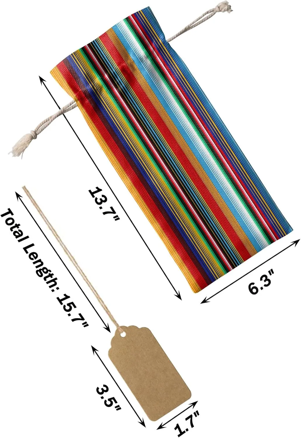 Boho Stripes Wine Bottle Bags Wine Bottle Cover with Drawstring, Colorful Mexico Gradual Striped Gift Bag for Champagne, Wedding, Birthday, Party