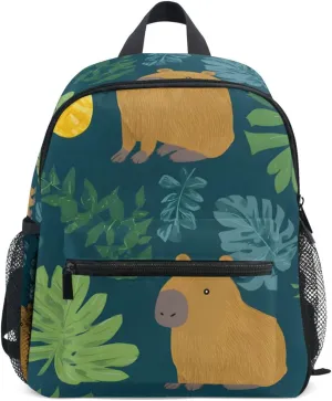 Bolaz Upgraded Backpack for School Teenagers Girls Boys-Capybara Leaf Pattern,Travel Bag with Chest Buckle and Whistle