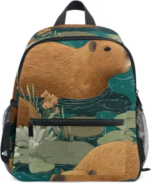 Bolaz Upgraded Backpack for School Teenagers Girls Boys-Capybara Lotus Pattern,Travel Bag with Chest Buckle and Whistle