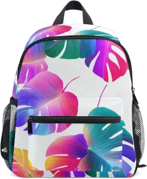 Bolaz Upgraded Backpack for School Teenagers Girls Boys-Colorful Monstera Pattern,Travel Bag with Chest Buckle and Whistle