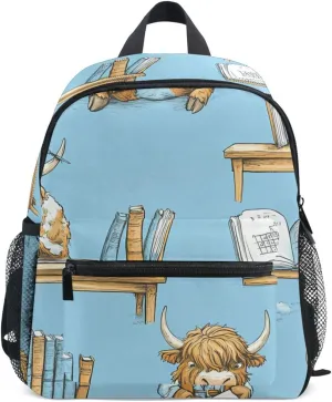 Bolaz Upgraded Backpack for School Teenagers Girls Boys-Highland Cattle Reading Book Pattern,Travel Bag with Chest Buckle and Whistle