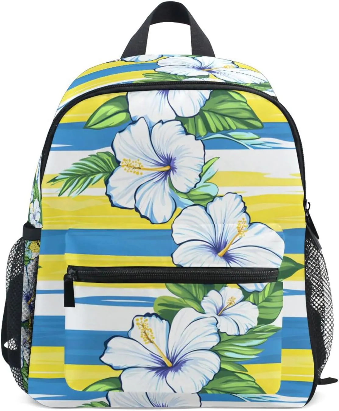 Bolaz Upgraded Backpack for School Teenagers Girls Boys-White Hibiscus Flower Stripes Pattern,Travel Bag with Chest Buckle and Whistle