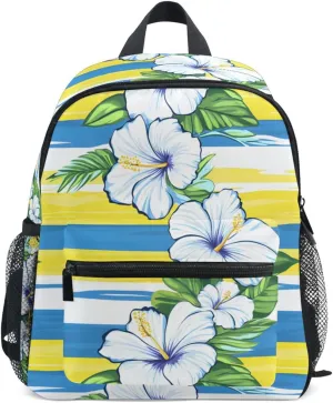 Bolaz Upgraded Backpack for School Teenagers Girls Boys-White Hibiscus Flower Stripes Pattern,Travel Bag with Chest Buckle and Whistle
