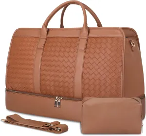 Bolosta Travel Duffle Bag for Men Women, PU Leather Duffel Bag for Traveling, Large Carry on Weekender Overnight Bag with Shoe Compartment, Perfect for Travel/Daily Use