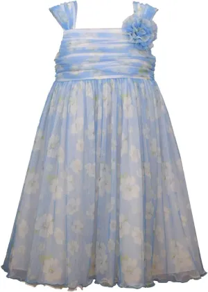 Bonnie Jean Girl's Blue Floral Dress for Little and Big Girls