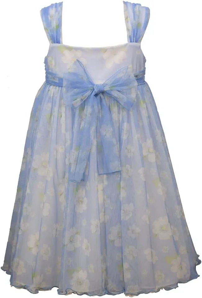 Bonnie Jean Girl's Blue Floral Dress for Little and Big Girls