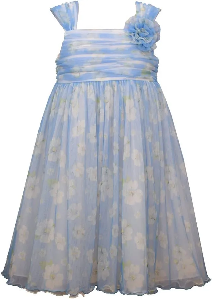 Bonnie Jean Girl's Blue Floral Dress for Little and Big Girls
