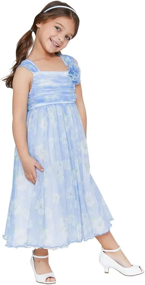 Bonnie Jean Girl's Blue Floral Dress for Little and Big Girls