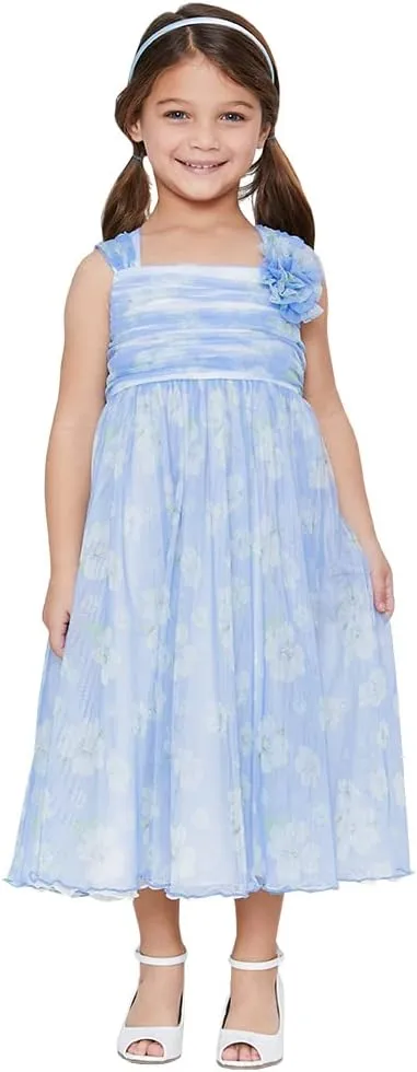 Bonnie Jean Girl's Blue Floral Dress for Little and Big Girls