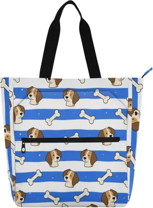 Book Bag Art Tote Bag for Kids Adults,Blue White Striped Dog Bone Sturdy Heavy Duty Teacher Tote Bag Library Bag for School Shopping Travel