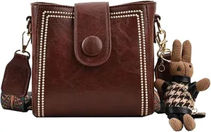Bootara Bucket Bag, Women's Vintage Rabbit Charm Bucket Bag, Spacious Minimalist Leather Purse for Travel