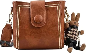 Bootara Bucket Bag, Women's Vintage Rabbit Charm Bucket Bag, Spacious Minimalist Leather Purse for Travel