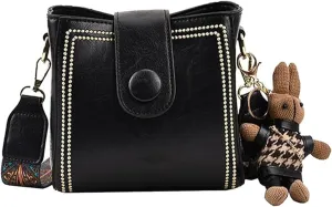 Bootara Bucket Bag, Women's Vintage Rabbit Charm Bucket Bag, Spacious Minimalist Leather Purse for Travel