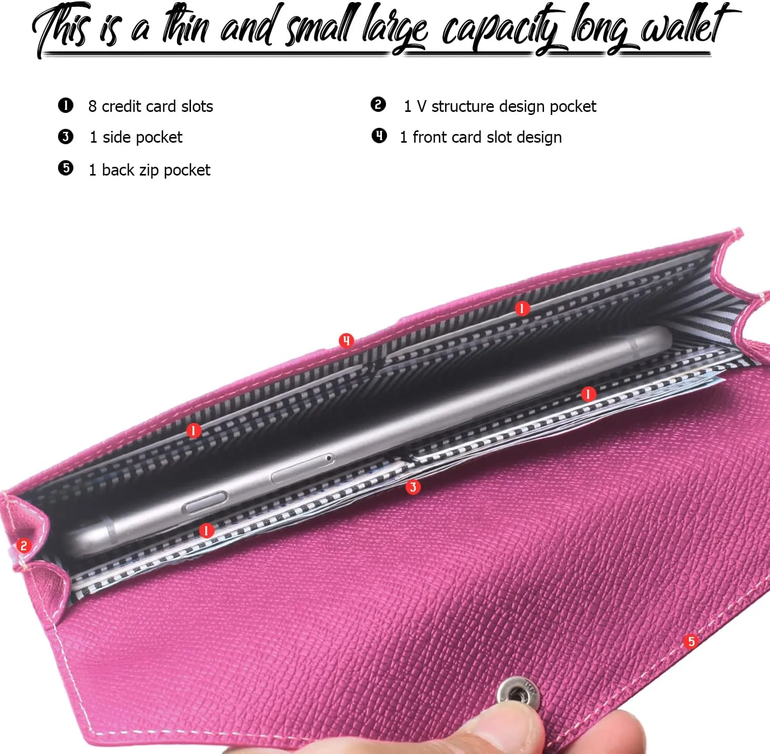 Borgasets Wallet for Women Bifold Leather Ladies Phone Cluth Travel Long Zipper Purse with Large Capacity and Thin