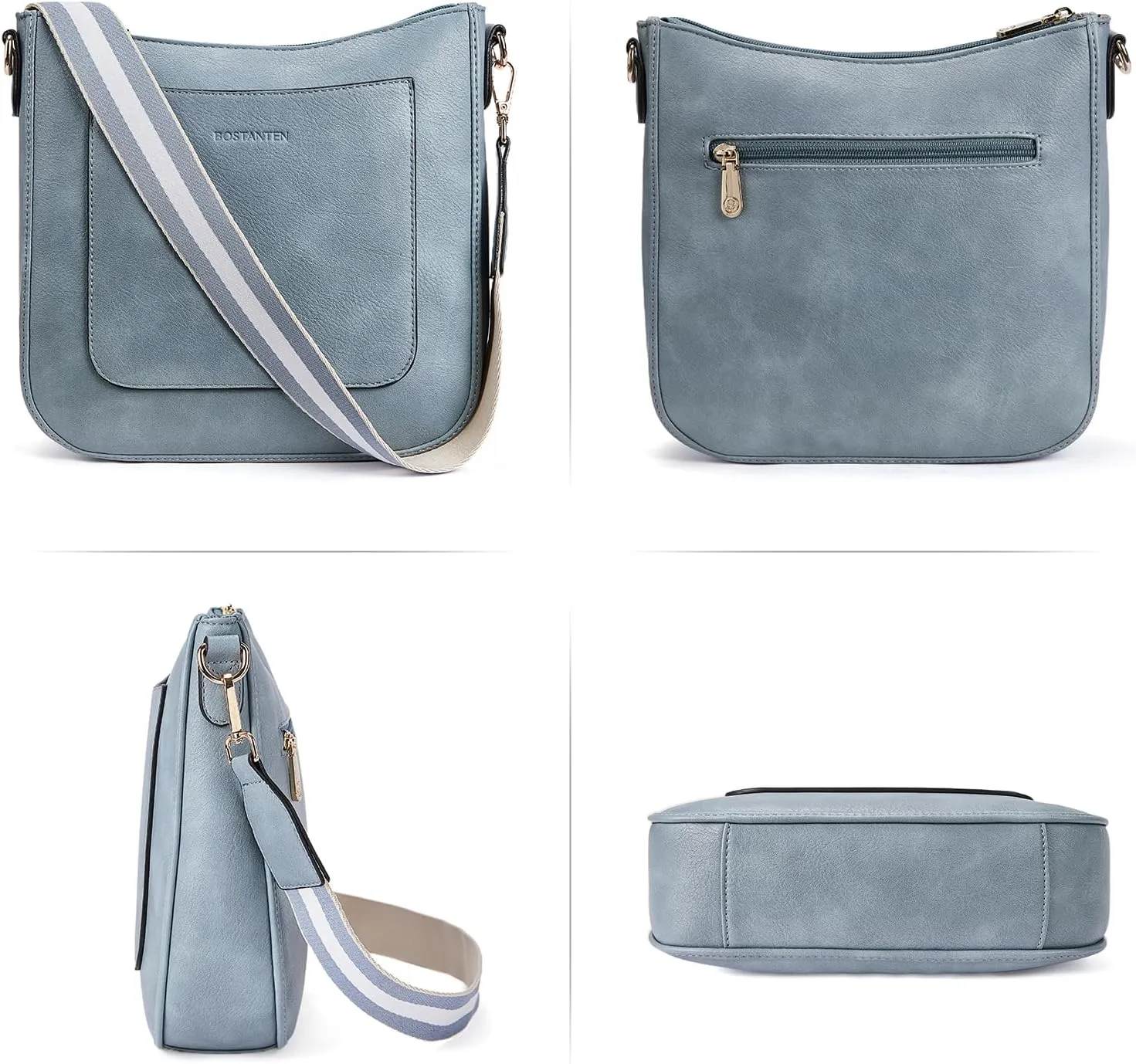 BOSTANTEN Crossbody Bags for Women Trendy Vegan Leather Hobo Handbags Fashion Shoulder Purse with Adjustable Guitar Strap