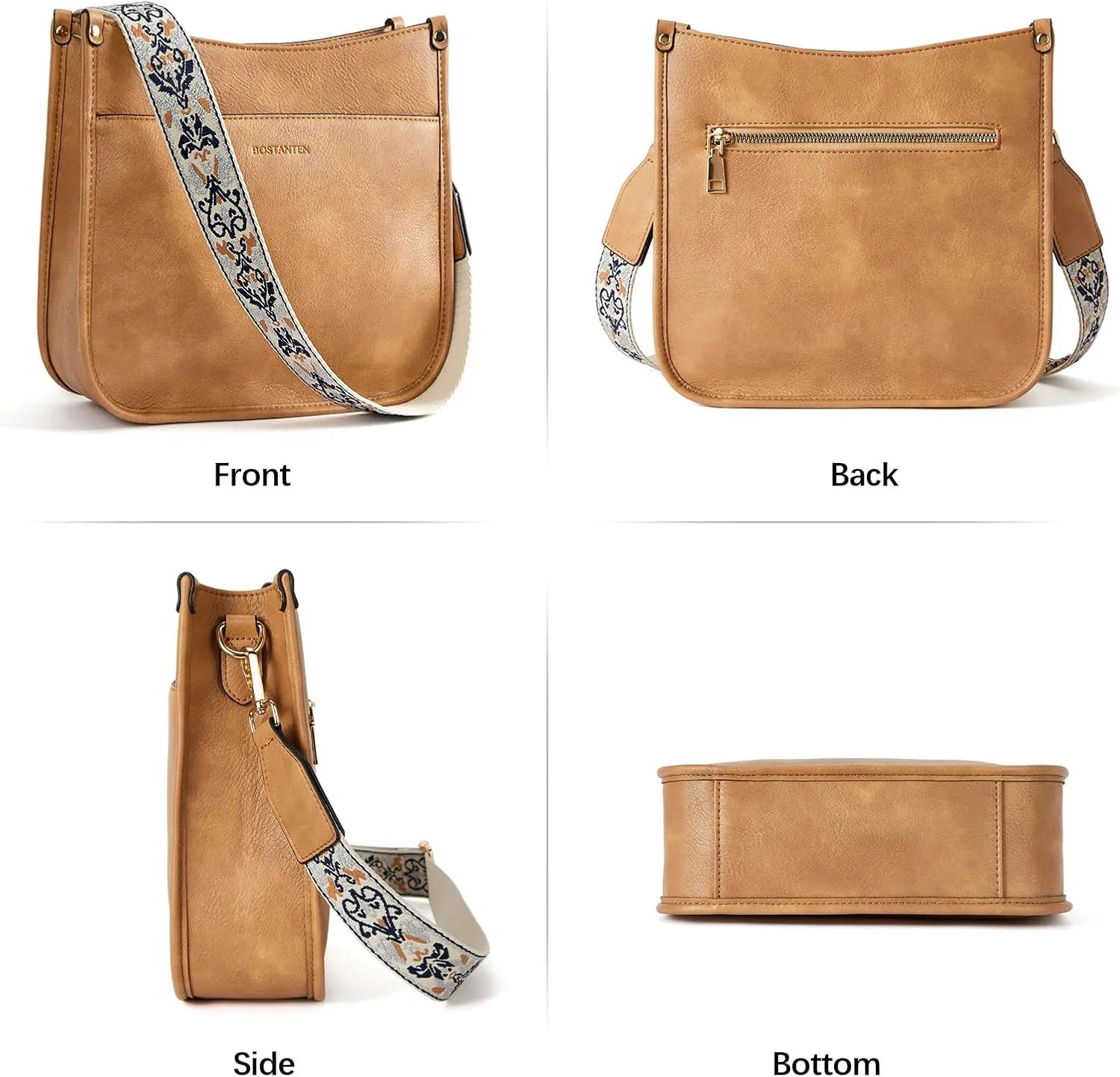 BOSTANTEN Crossbody Bags for Women Trendy Vegan Leather Hobo Handbags Fashion Shoulder Purse with Adjustable Guitar Strap