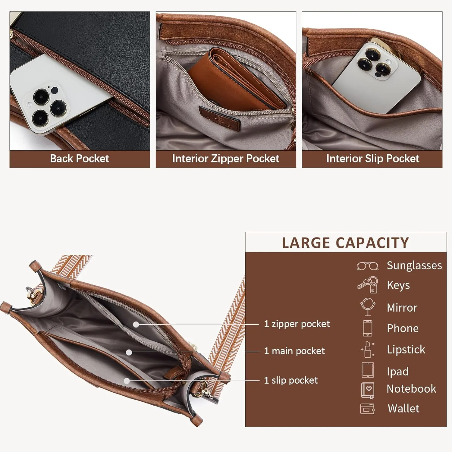 BOSTANTEN Crossbody Bags for Women Trendy Vegan Leather Hobo Handbags Fashion Shoulder Purse with Adjustable Guitar Strap