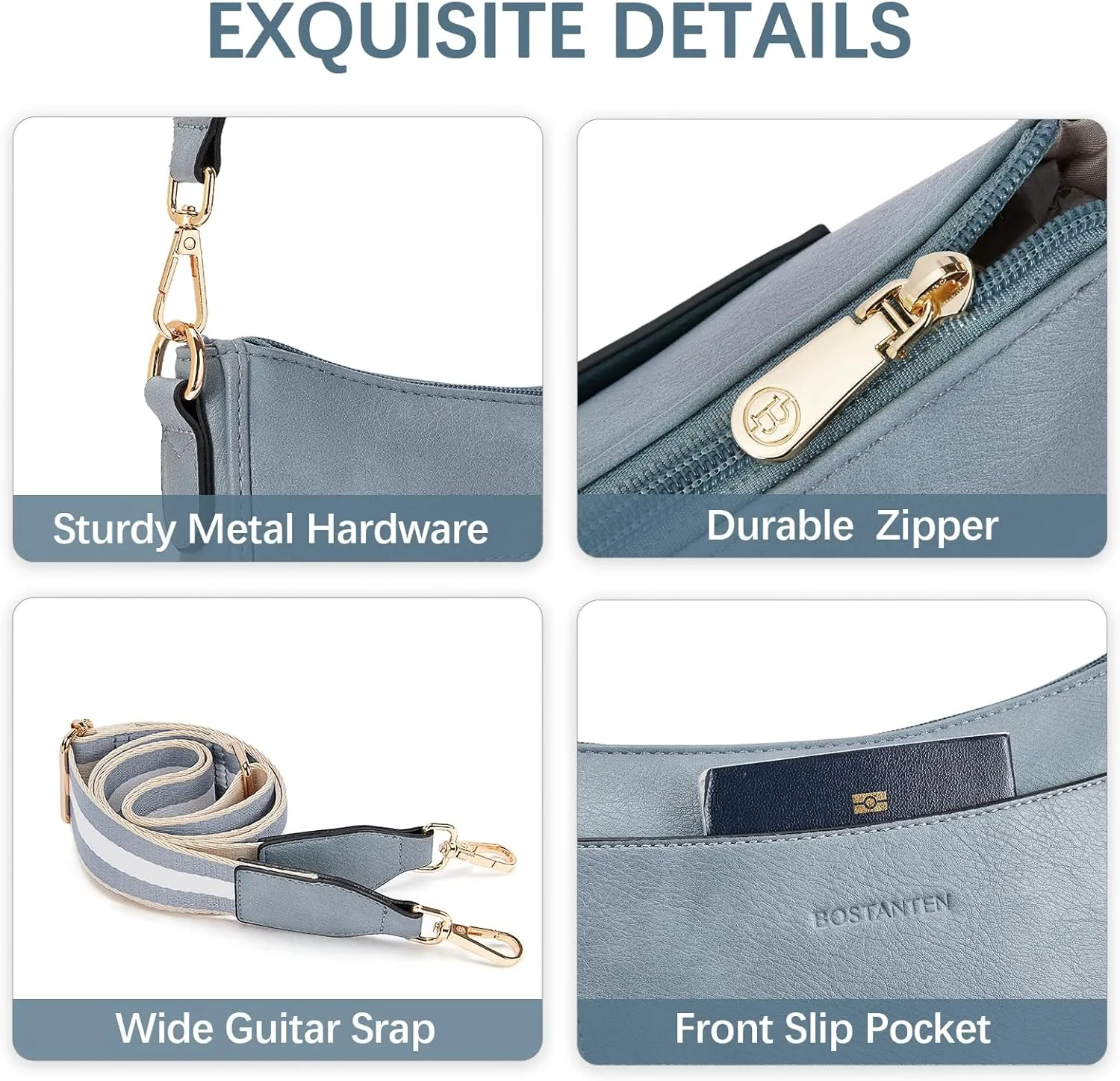 BOSTANTEN Crossbody Bags for Women Trendy Vegan Leather Hobo Handbags Fashion Shoulder Purse with Adjustable Guitar Strap