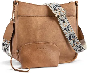 BOSTANTEN Crossbody Bags for Women Trendy Vegan Leather Hobo Handbags Fashion Shoulder Purse with Adjustable Guitar Strap