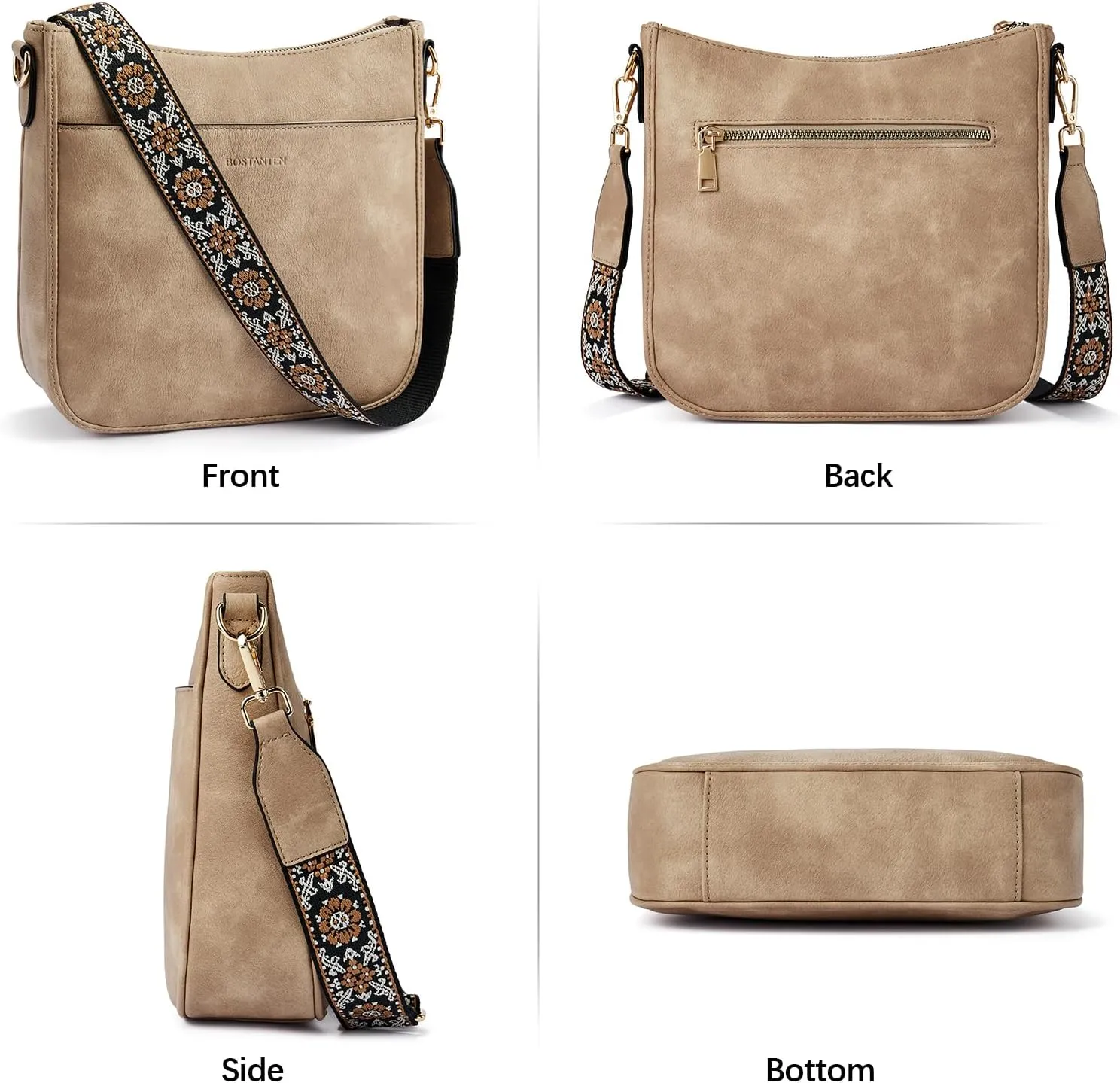 BOSTANTEN Crossbody Bags for Women Trendy Vegan Leather Hobo Purses Shoulder Handbags With Wide Shoulder Strap