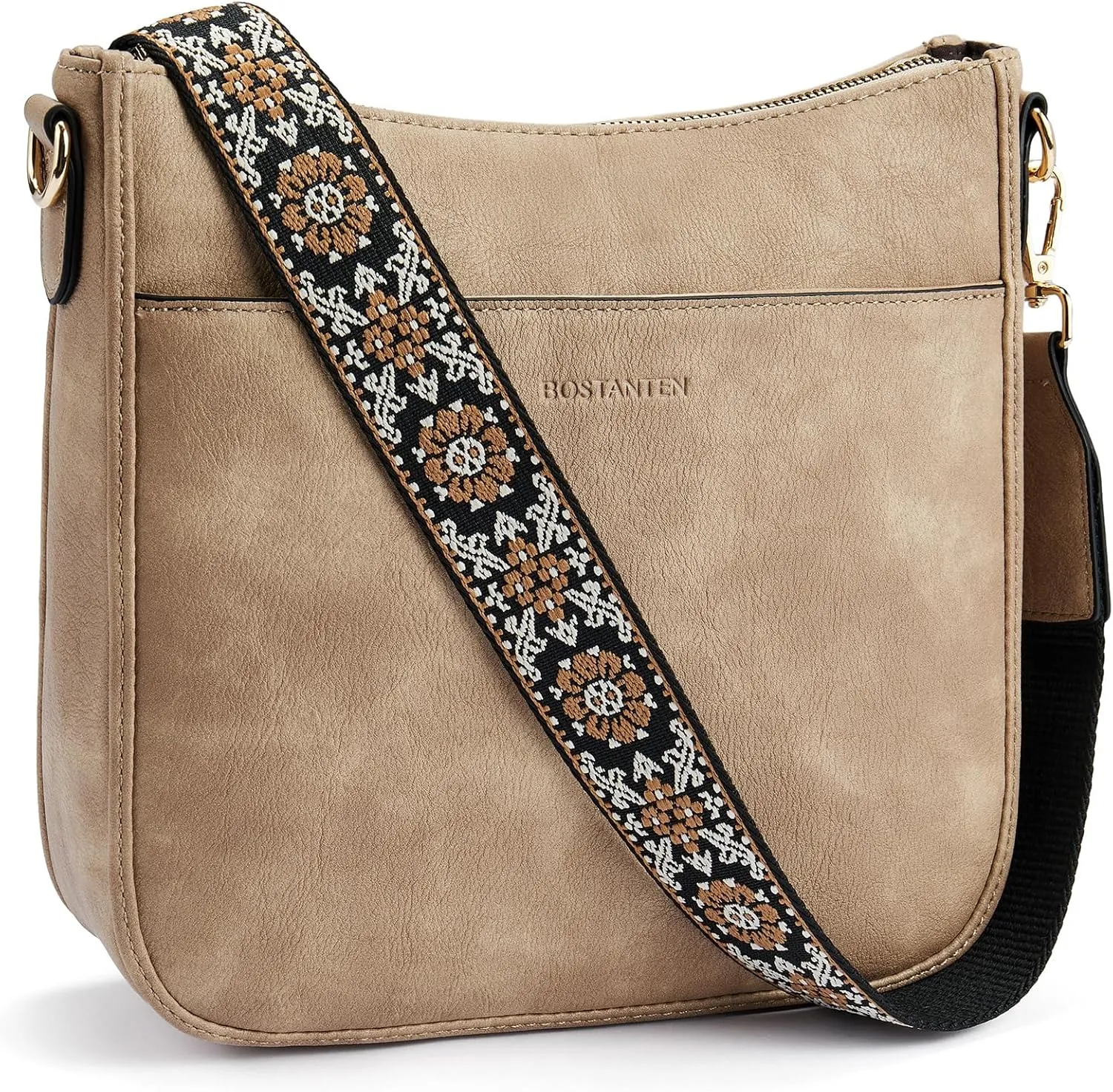 BOSTANTEN Crossbody Bags for Women Trendy Vegan Leather Hobo Purses Shoulder Handbags With Wide Shoulder Strap
