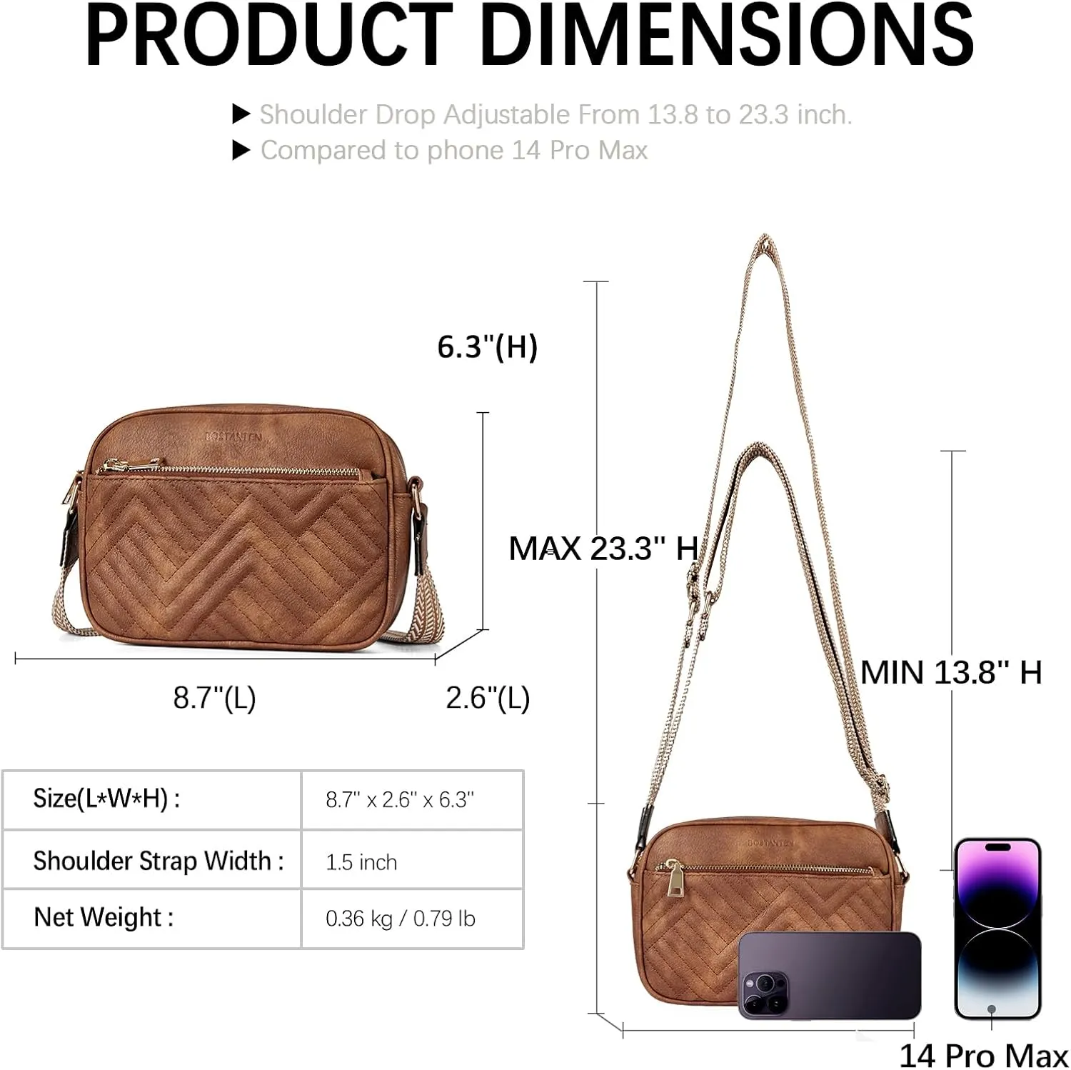 BOSTANTEN Quilted Crossbody Bags for Women Vegan Leather Purses Small Shoulder Handbags with Wide Strap