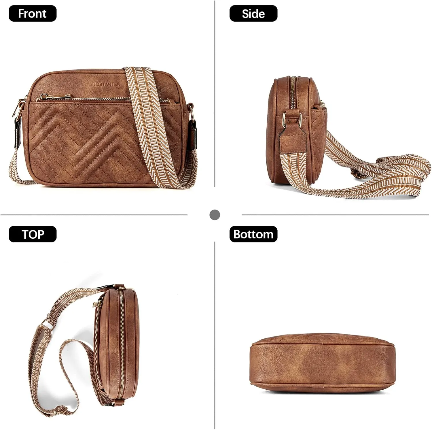 BOSTANTEN Quilted Crossbody Bags for Women Vegan Leather Purses Small Shoulder Handbags with Wide Strap