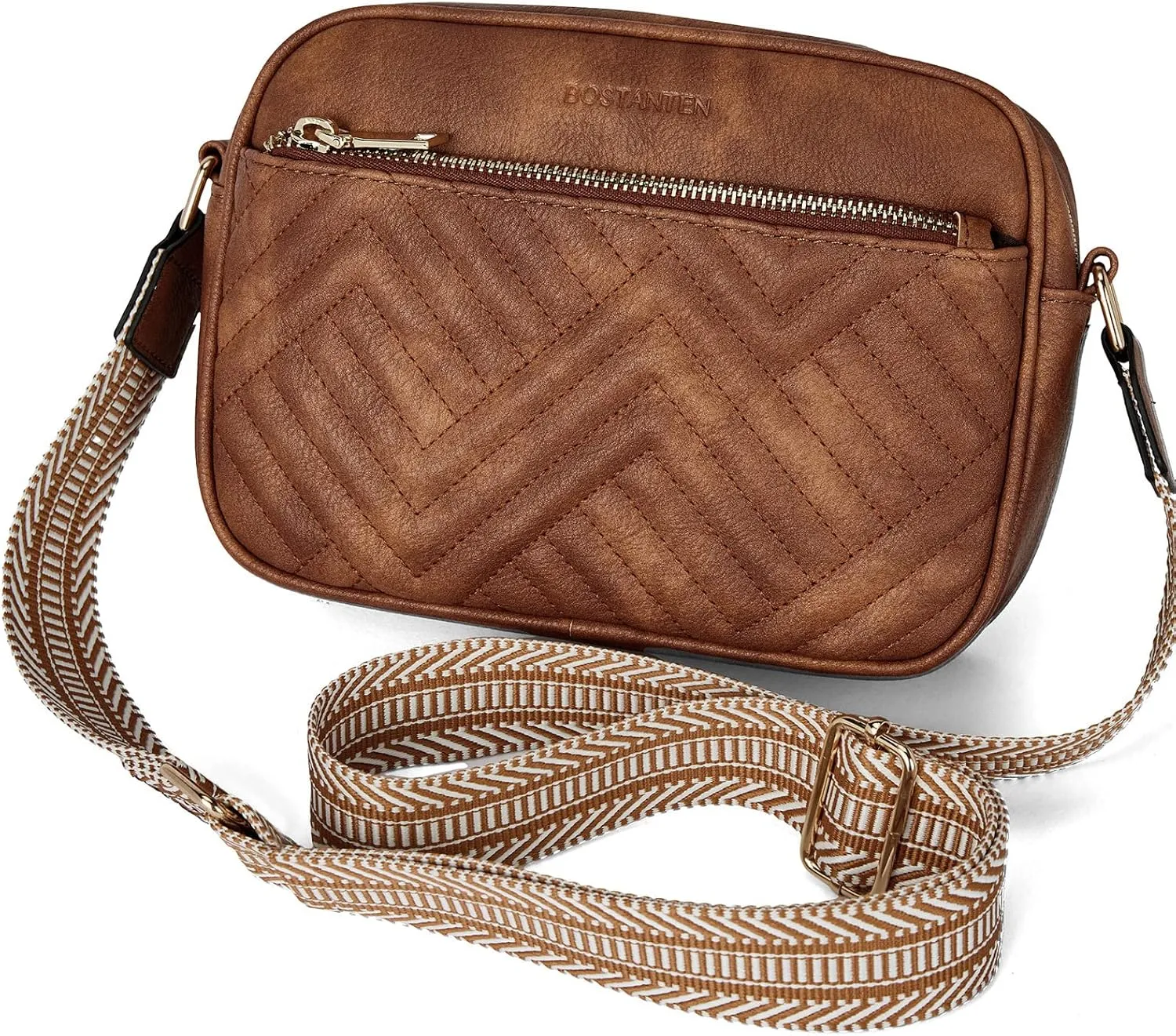 BOSTANTEN Quilted Crossbody Bags for Women Vegan Leather Purses Small Shoulder Handbags with Wide Strap